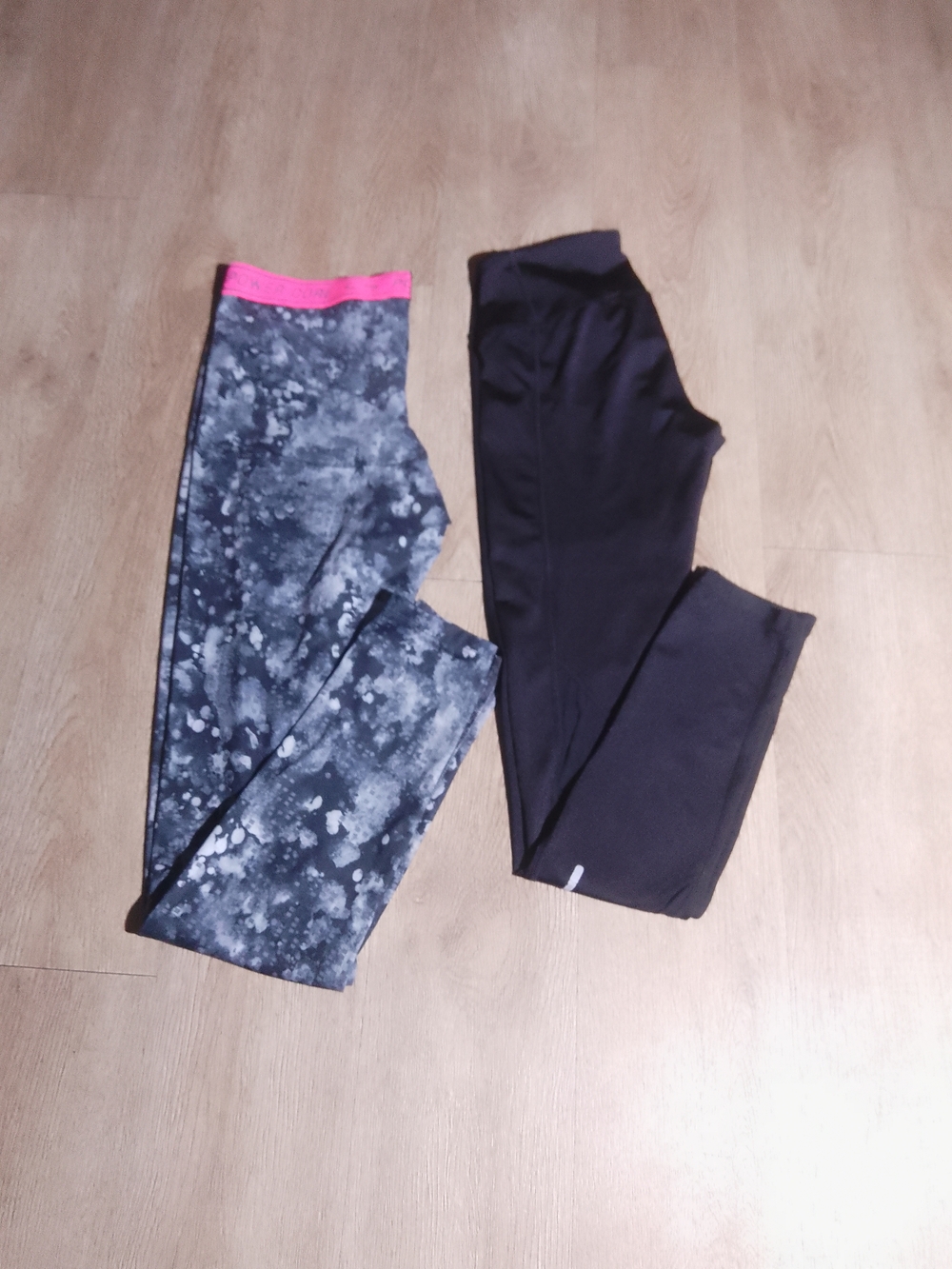 Reebok Black Tie-Dye Ankle & Solid Black Cropped Leggings with Pink Waistband